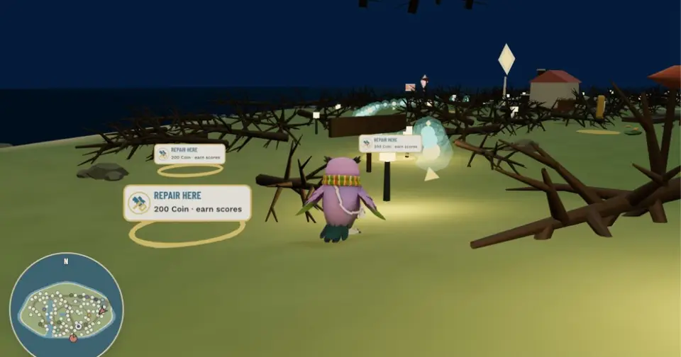 Marina walking among fallen trees and repair signs after the storm