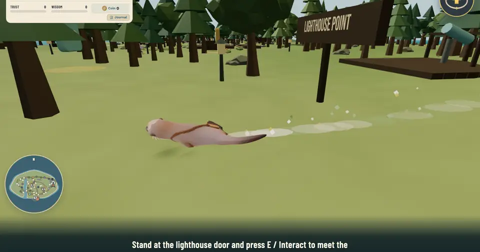 Drift sliding on his belly across the grass, with the large task band at the bottom of the screen
