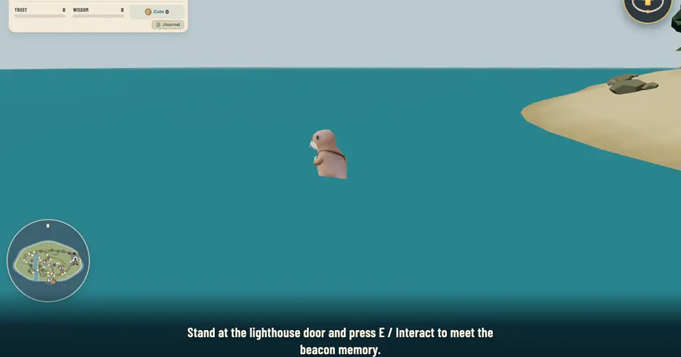 Drift standing in open water off the west shore with the lighthouse still on the task band