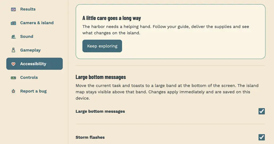 Journal Accessibility with Reduced motion and High contrast cream select fields