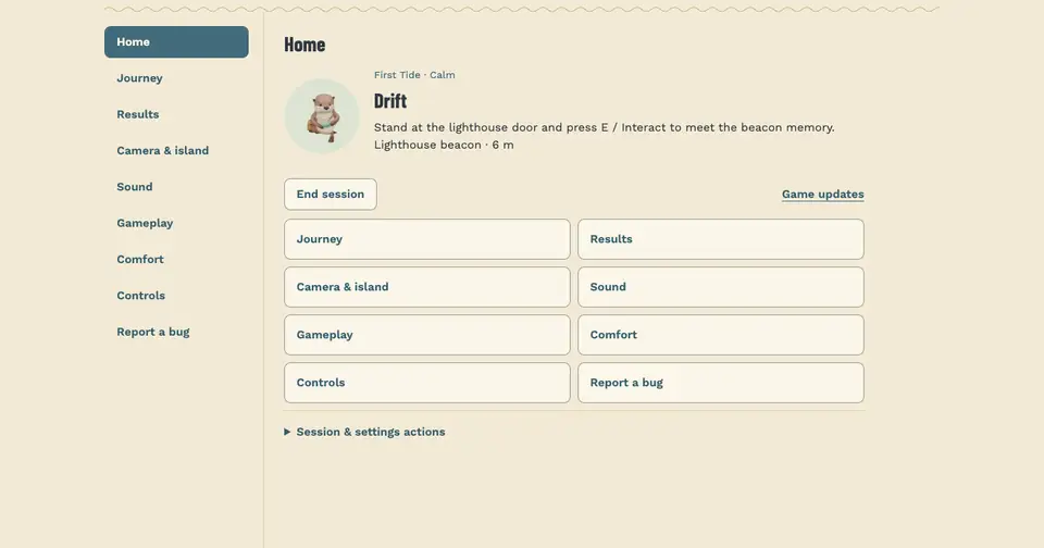 Journal Home with a visible End session button