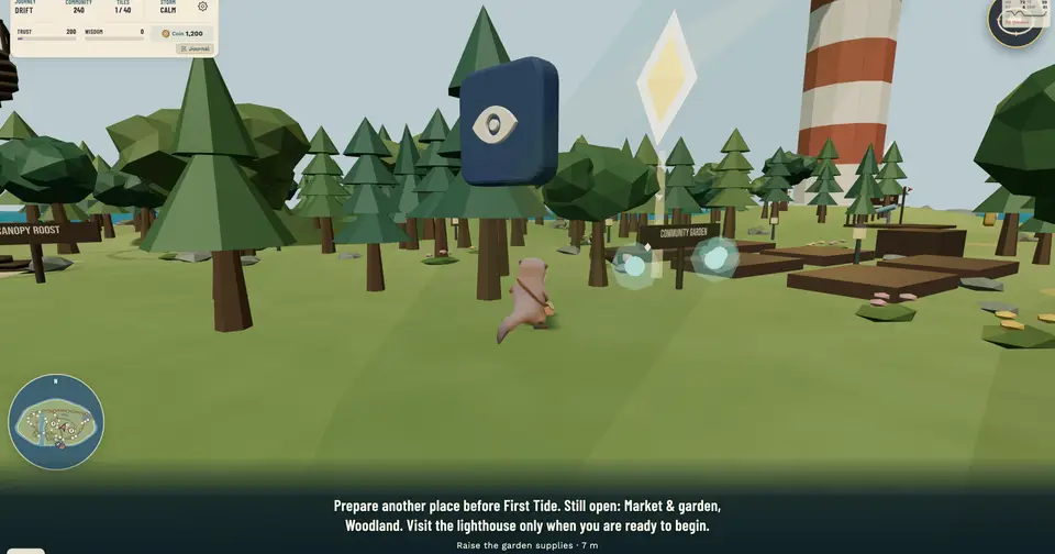 Drift in the woodland with the island map sitting above large bottom task text