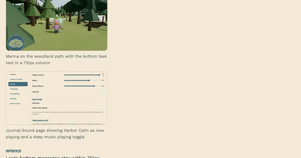 Phone-width public notes with stacked woodland and Sound screenshots
