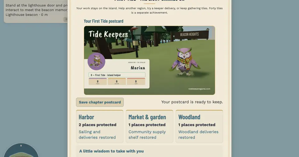 First Tide recap with enlarged text still showing the postcard and region results