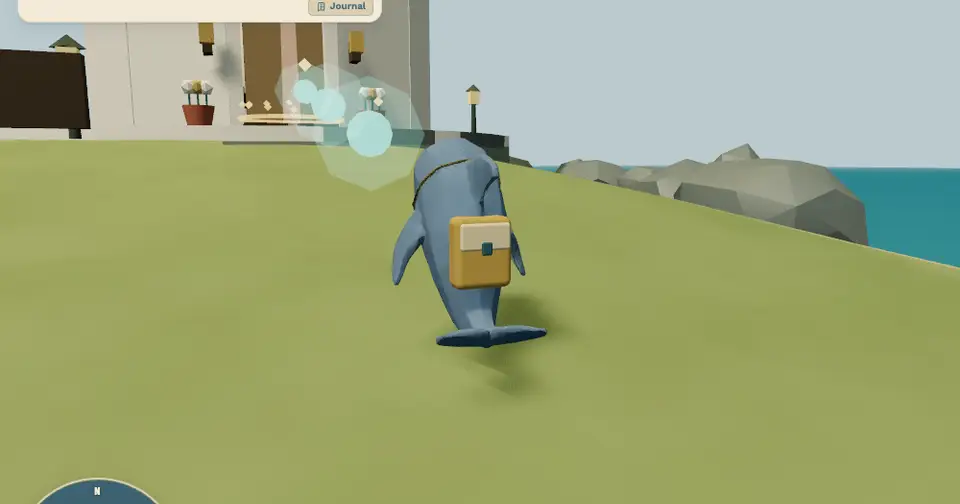 Finn wearing the smaller parachute backpack